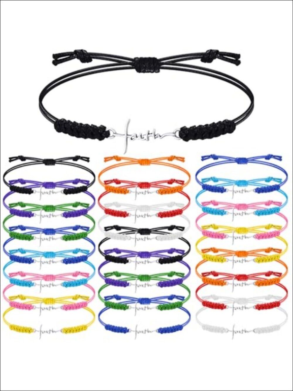 Faith Cross Bracelets Bulk 20 Pcs Adjustable Wax Rope Religious Gift